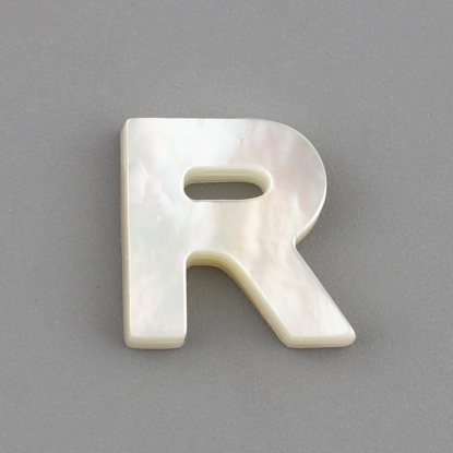 Image de Perles en Coquille Lettre Crème Mots" R " 10mm x 9mm, Taille de Trou: 0.5mm, 1 Pièce