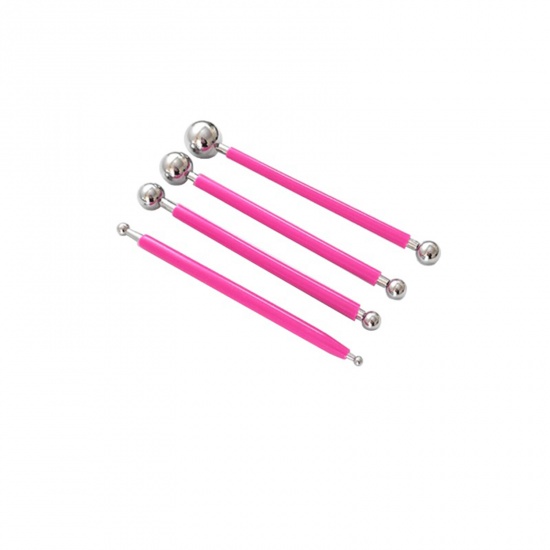 Picture of Stainless Steel + Plastic Modeling Clay Tools Fuchsia 13.5cm - 12cm, 1 Set ( 4 PCs/Set)