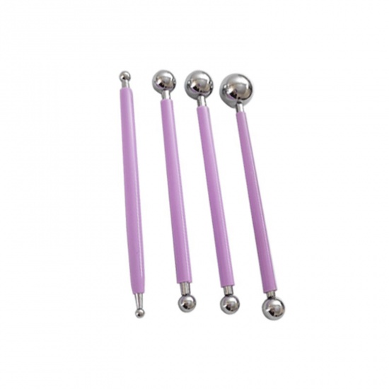 Picture of Stainless Steel + Plastic Modeling Clay Tools Purple 13.5cm - 12cm, 1 Set ( 4 PCs/Set)