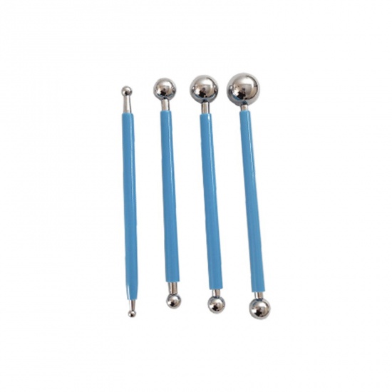 Picture of Stainless Steel + Plastic Modeling Clay Tools Blue 13.5cm - 12cm, 1 Set ( 4 PCs/Set)