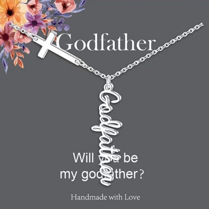 Bild von Edelstahl Gliederkette KetteZubehör Halskette Silberfarbe Kreuz Message " Godfather " 45cm lang, 1 Strang