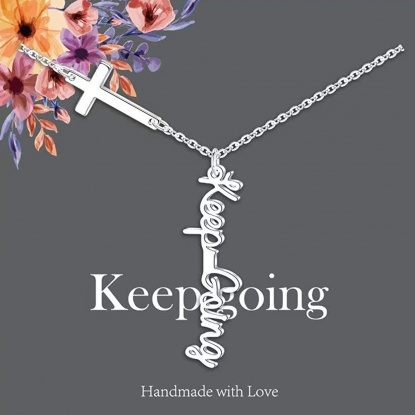 Bild von Edelstahl Gliederkette KetteZubehör Halskette Silberfarbe Kreuz Message " keep going " 45cm lang, 1 Strang