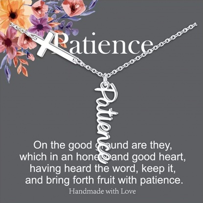 Bild von Edelstahl Gliederkette KetteZubehör Halskette Silberfarbe Kreuz Message " patience " 45cm lang, 1 Strang