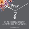 Picture of Stainless Steel Link Cable Chain Findings Necklace Silver Tone Cross Message " Pray " 45cm(17 6/8") long, 1 Piece