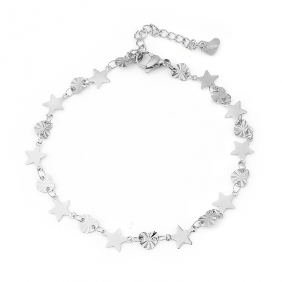Picture of Stainless Steel Anklet Silver Tone Heart Star 23cm(9") long, 1 Piece
