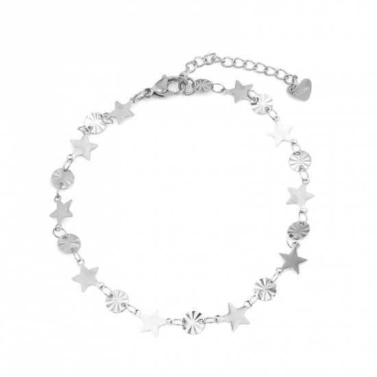 Picture of Stainless Steel Anklet Silver Tone Round Star 22.5cm(8 7/8") long, 1 Piece