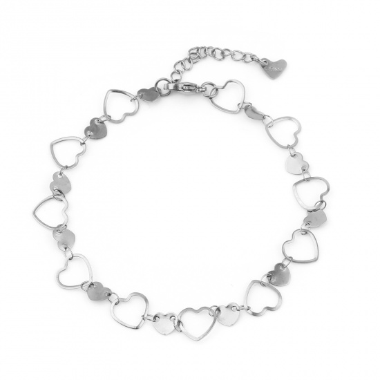 Picture of Stainless Steel Anklet Silver Tone Heart 23.5cm(9 2/8") long, 1 Piece