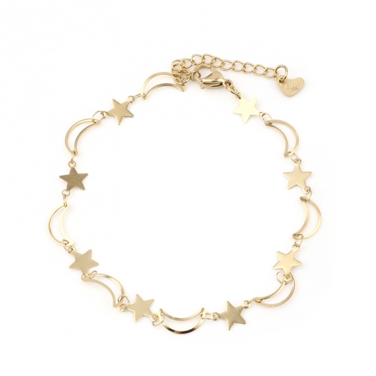 Picture of Stainless Steel Anklet Gold Plated Star Moon 22.5cm(8 7/8") long, 1 Piece