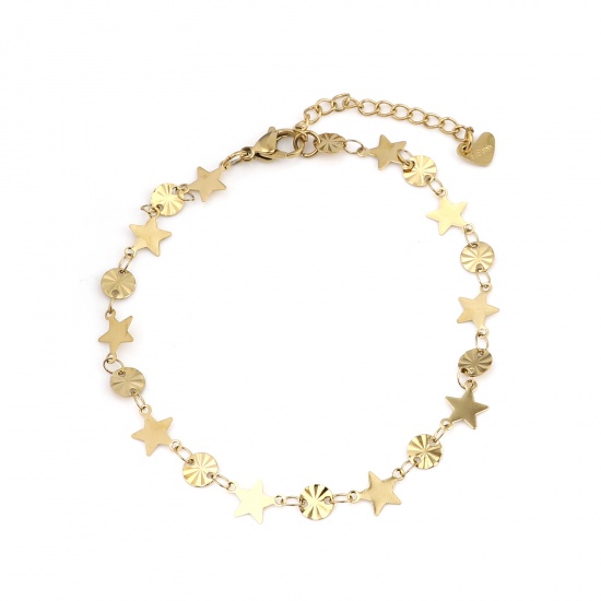 Picture of Stainless Steel Anklet Gold Plated Round Star 22.5cm(8 7/8") long, 1 Piece