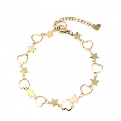 Picture of Stainless Steel Anklet Gold Plated Heart Star 23cm(9") long, 1 Piece