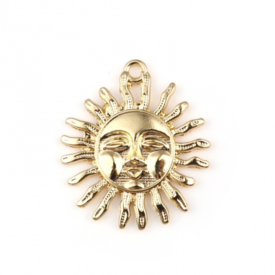 Picture of Zinc Based Alloy Galaxy Pendants Gold Plated Sun Face 33mm x 29mm, 5 PCs