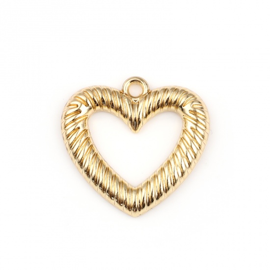 Picture of Zinc Based Alloy Valentine's Day Charms Heart Gold Plated Stripe 22mm x 21mm, 5 PCs