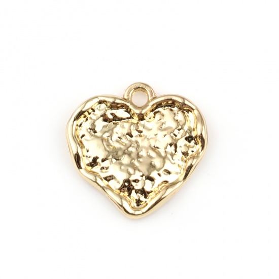 Picture of Zinc Based Alloy Hammered Charms Heart Gold Plated 18mm x 18mm, 5 PCs