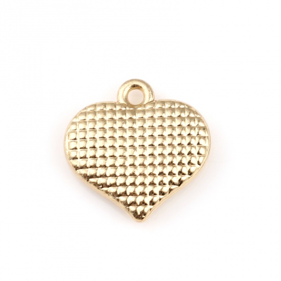 Picture of Zinc Based Alloy Valentine's Day Charms Heart Gold Plated Grid Checker 15mm x 15mm, 5 PCs
