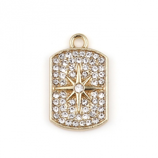 Picture of Zinc Based Alloy Galaxy Charms Rectangle Gold Plated Star Micro Pave Clear Rhinestone 19mm x 11mm, 5 PCs