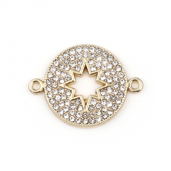 Picture of Zinc Based Alloy Galaxy Connectors Round Gold Plated Star Micro Pave Clear Rhinestone 22mm x 16mm, 5 PCs
