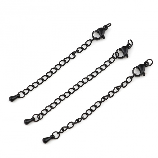 Image de Chaînes d'Extension pour Collier Bracelet en Acier Inoxydable Noir Mousqueton Goutte d'Eau 7cm long, 5 Pièces