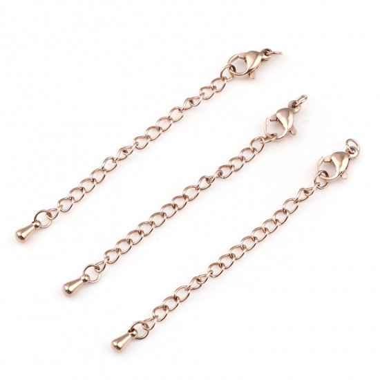 Image de Chaînes d'Extension pour Collier Bracelet en Acier Inoxydable Or Rose Mousqueton Goutte d'Eau 7cm long, 5 Pièces