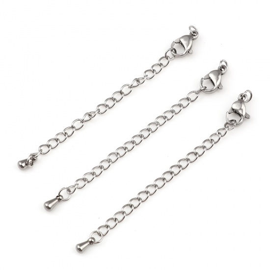 Image de Chaînes d'Extension pour Collier Bracelet en Acier Inoxydable Argent Mat Mousqueton Goutte d'Eau 7cm long, 5 Pièces