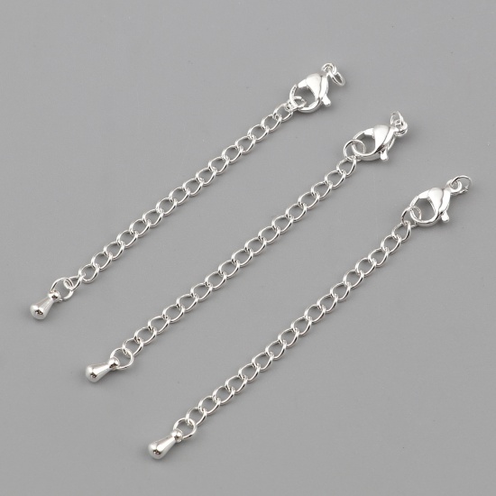 Image de Chaînes d'Extension pour Collier Bracelet en Acier Inoxydable Argenté Mousqueton Goutte d'Eau 7cm long, 5 Pièces