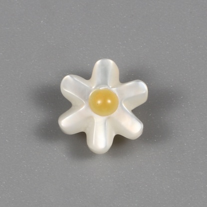 Image de Perles en Coquille Chrysanthème Blanc & Jaune 10mm x 9mm, Taille de Trou: 0.7mm, 1 Pièce