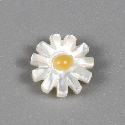 Image de Perles en Coquille Chrysanthème Blanc & Jaune 10mm x 10mm, Taille de Trou: 0.7mm, 1 Pièce