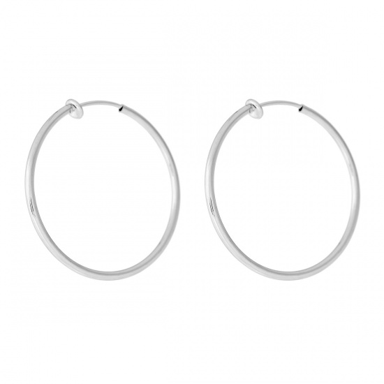 Picture of Brass Non Piercing Fake Clip On Hoop Earrings Circle Ring Silver Tone 4.1cm x 3.9cm(1 5/8" x 1 4/8"), 2 PCs