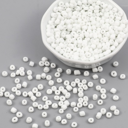 Bild von Glas Rocailles Rocailles Perlen Zylinder Weiß 4mm x 3mm, Loch:ca. 1.2mm, 1 Packung ( 5100 Stück/Paket)