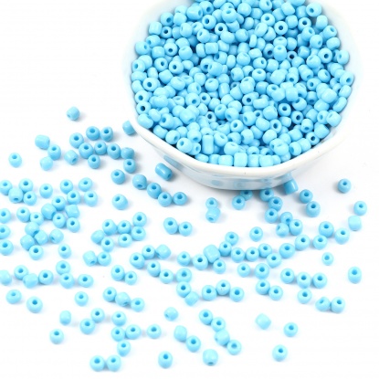 Bild von Glas Rocailles Rocailles Perlen Zylinder Azurblau 4mm x 3mm, Loch:ca. 1.2mm, 1 Packung ( 5100 Stück/Paket)