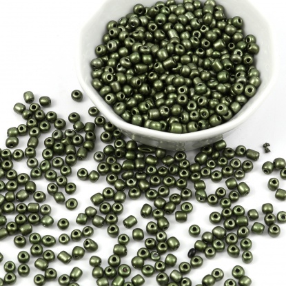 Bild von Glas Rocailles Rocailles Perlen Zylinder Militärgrün 4mm x 3mm, Loch:ca. 1.2mm, 1 Packung ( 5100 Stück/Paket)