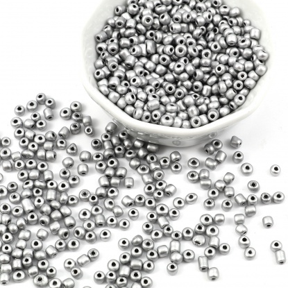 Bild von Glas Rocailles Rocailles Perlen Zylinder Silbergrau 4mm x 3mm, Loch:ca. 1.2mm, 1 Packung ( 5100 Stück/Paket)