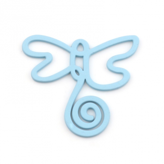 Picture of Zinc Based Alloy Insect Pendants Dragonfly Animal Light Blue Painted 32mm x 28mm, 10 PCs