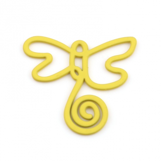 Picture of Zinc Based Alloy Insect Pendants Dragonfly Animal Yellow Painted 32mm x 28mm, 10 PCs