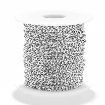 Imagen de Acero Inoxidable Link Curb Chain Tono de Plata 3mm, 1 M