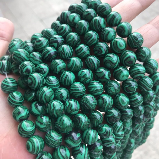Immagine di Malachite ( Sintetico ) Perline Verde Pavone Tondo 4mm Dia., 37cm - 36cm Lunghezza, 1 Filo (Circa 90 Pz/Treccia)