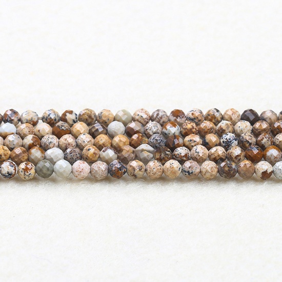 Immagine di Pietra ( Naturale ) Perline Cachi Tondo Sezione 3mm Dia., 37cm - 36cm Lunghezza, 1 Filo (Circa 115 Pz/Treccia)