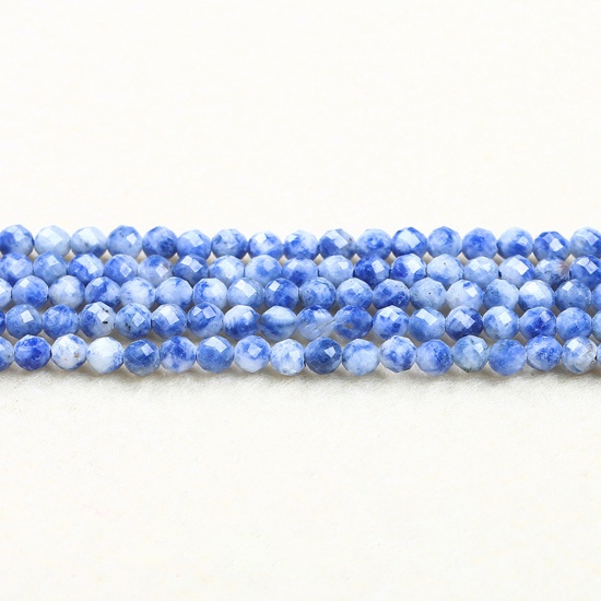 Immagine di Pietra ( Naturale ) Perline Bianco & Blu Tondo Sezione 3mm Dia., 37cm - 36cm Lunghezza, 1 Filo (Circa 115 Pz/Treccia)