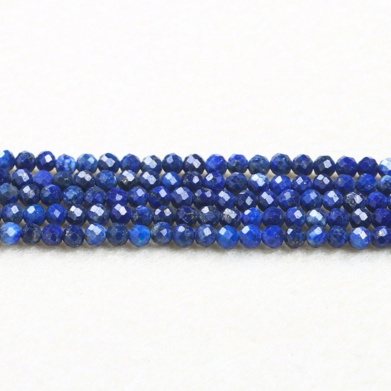 Immagine di Lapis ( Naturale ) Perline Blu Marino Tondo Sezione 3mm Dia., 37cm - 36cm Lunghezza, 1 Filo (Circa 115 Pz/Treccia)