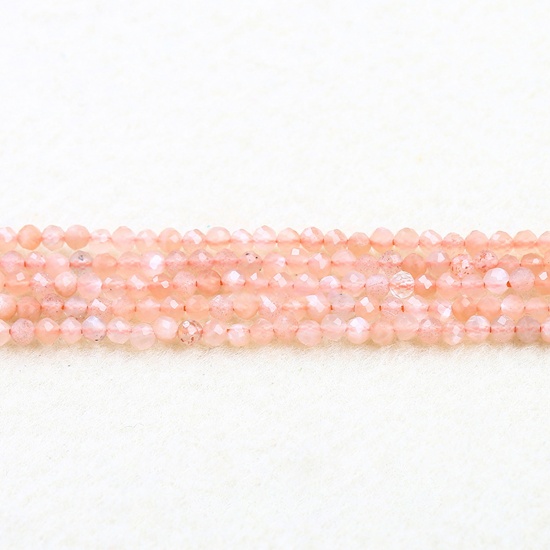Immagine di Pietra Solare ( Naturale ) Perline Rosa Pesca Tondo Sezione 3mm Dia., 37cm - 36cm Lunghezza, 1 Filo (Circa 115 Pz/Treccia)