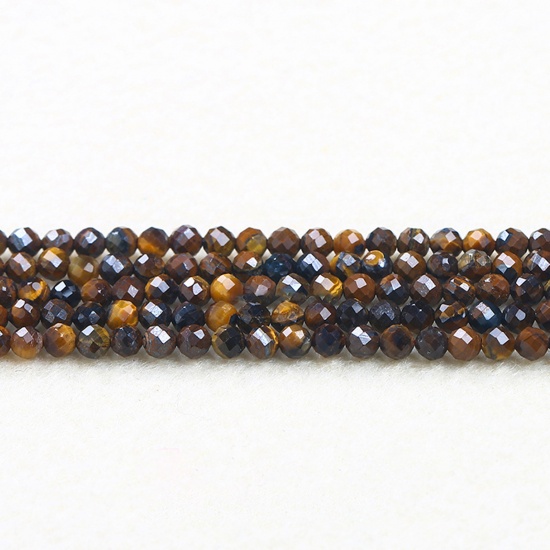 Immagine di Pietra di Occhi di Tigre ( Naturale ) Perline Marrone & Nero Tondo Sezione 4mm Dia., 37cm - 36cm Lunghezza, 1 Filo (Circa 90 Pz/Treccia)