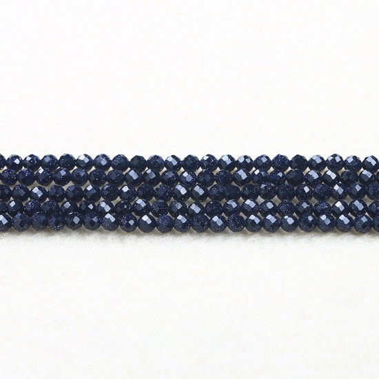 Immagine di Pietra di Sabbia Blu ( Sintetico ) Perline Nero Blu Tondo Sezione 4mm Dia., 37cm - 36cm Lunghezza, 1 Filo (Circa 90 Pz/Treccia)