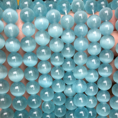 Picture of Cat's Eye Glass ( Natural ) Beads Round Light Lake Blue About 4mm Dia., 38.5cm(15 1/8") - 36cm(14 1/8") long, 1 Strand (Approx 90 PCs/Strand)