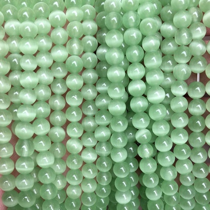Picture of Cat's Eye Glass ( Natural ) Beads Round Fruit Green About 4mm Dia., 38.5cm(15 1/8") - 36cm(14 1/8") long, 1 Strand (Approx 90 PCs/Strand)