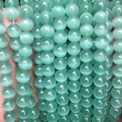 Picture of Cat's Eye Glass ( Natural ) Beads Round Lake Blue About 4mm Dia., 38.5cm(15 1/8") - 36cm(14 1/8") long, 1 Strand (Approx 90 PCs/Strand)