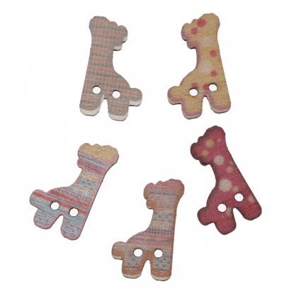 Picture of Wood Sewing Buttons Scrapbooking 2 Holes Giraffe Multicolor At Random Pattern 25mm(1") x 15mm( 5/8"), 50 PCs