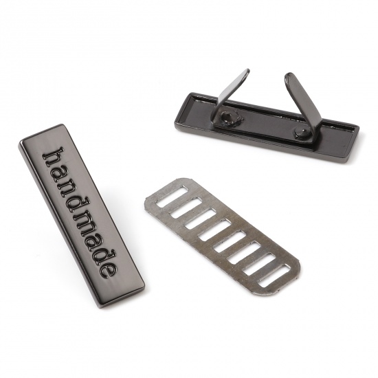 Bild von Etikettenanhänger aus Zinklegierung Taschenzubehör Rechteck Schwarz Gunmetal " Handmade " Emaille 36 mm x 10 mm 35 mm x 12 mm , 5 Sets (2 PCs/Set)