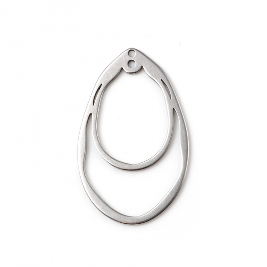 Picture of Stainless Steel Connectors Drop Silver Tone Hollow 35mm x 22mm, 5 PCs
