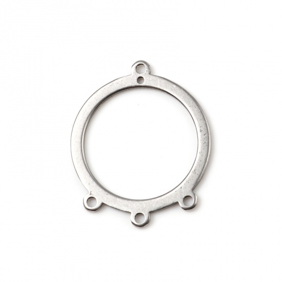 Picture of Stainless Steel Connectors Circle Ring Silver Tone Hollow 24mm x 20mm, 5 PCs