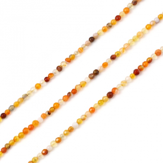 Bild von (Klasse B) Achat ( Gefärbt ) Perlen Rund Orange Facettiert ca. 3mm D., Loch:ca. 0.7mm, 37cm lang, 1 Strang (ca. 115 Stück/Strang)