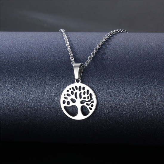 Picture of 304 Stainless Steel Link Cable Chain Findings Necklace Silver Tone Round Tree 45cm(17 6/8") long, 1 Piece